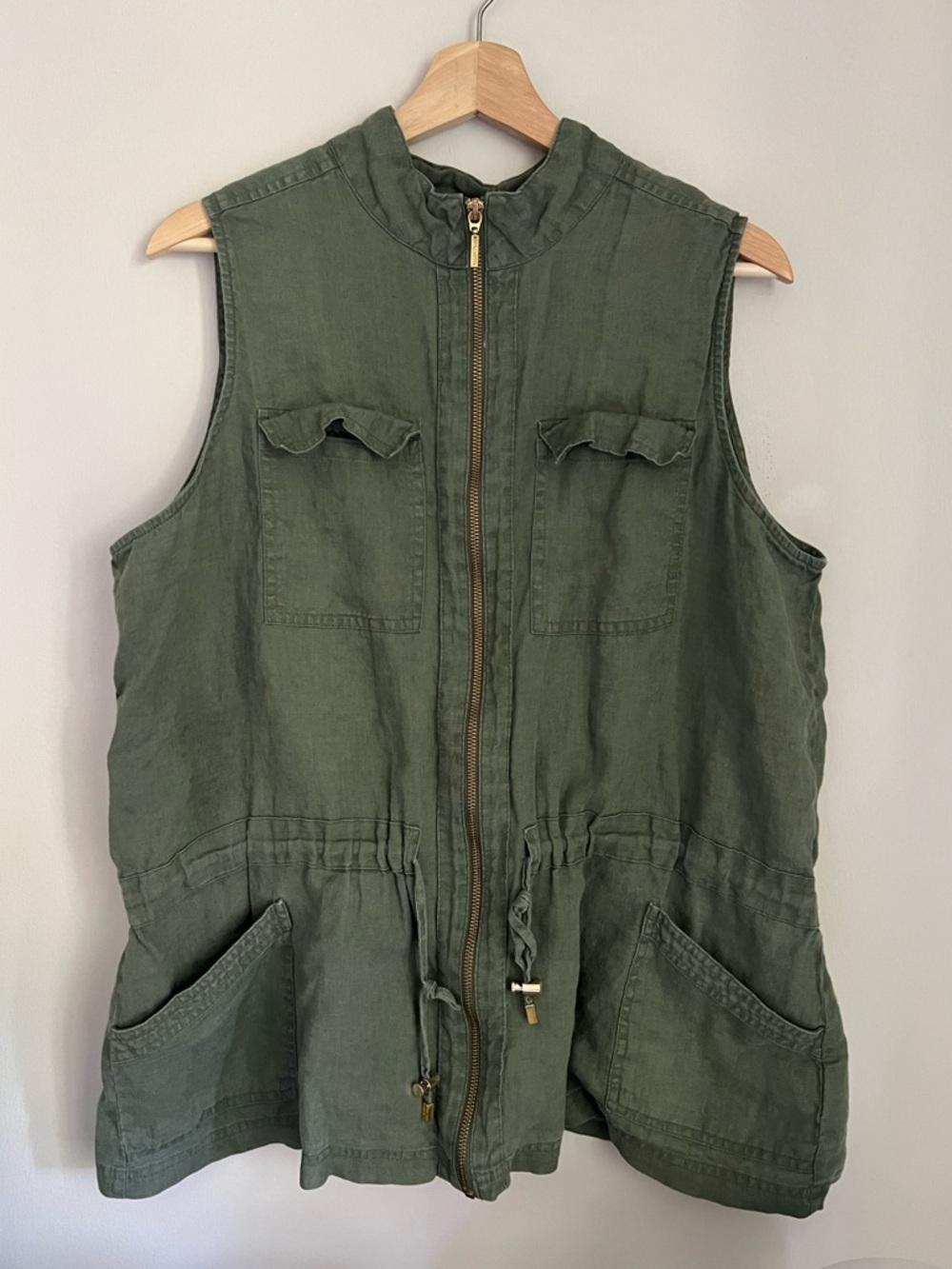 Ellen Tracy Olive Utility Zip-Front Vest